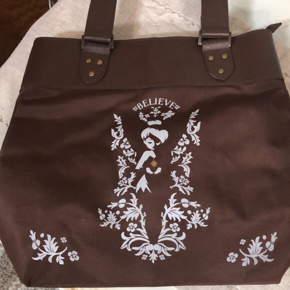 Disney Tinkerbell Brown Tote Purse Bag in Brown with Flaws - Picture 11 of 12